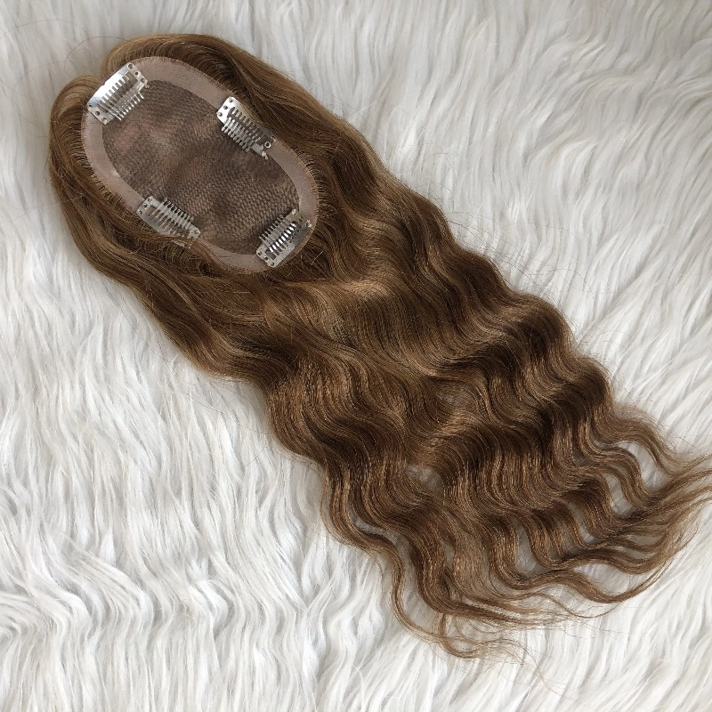 EMEDA Stock Full Volume Loose Wave Highlight Brown Virgin Hair MONO Topper  HJ065